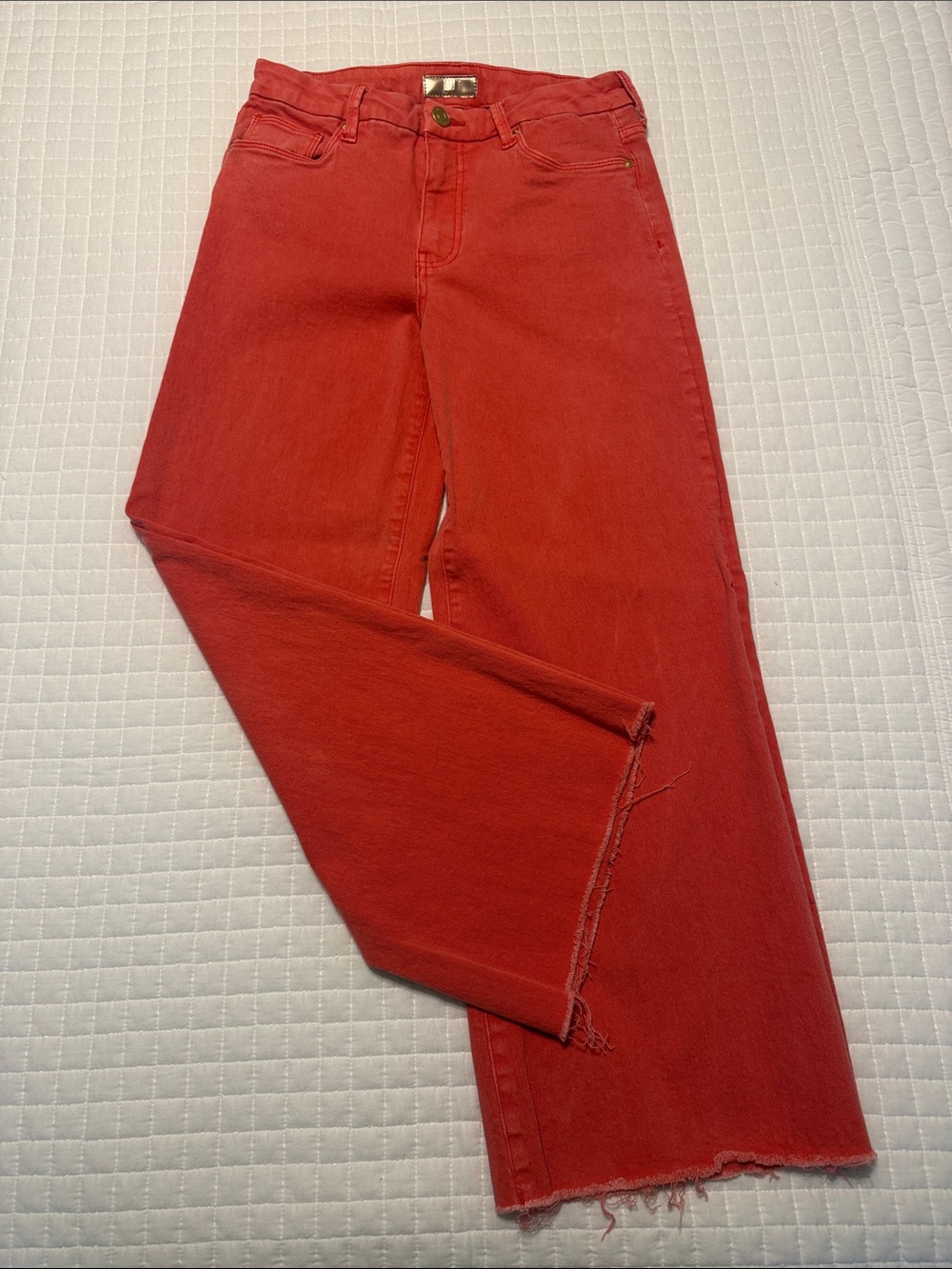 Kut from the cloth High-Rise wide leg ankle  Jeans in Coral Red/ orange